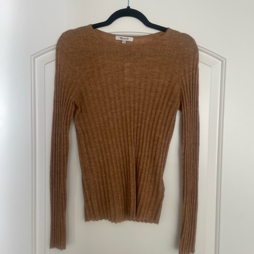 Madewell Tan Ribbed Crew Neck Sweater
